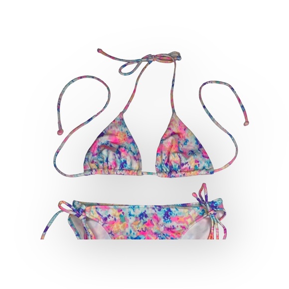 Victoria’s Secret 𑁍 2 Piece Triangle String Bikini Set 𑁍 Watercolor Print 𑁍 S - Picture 4 of 16